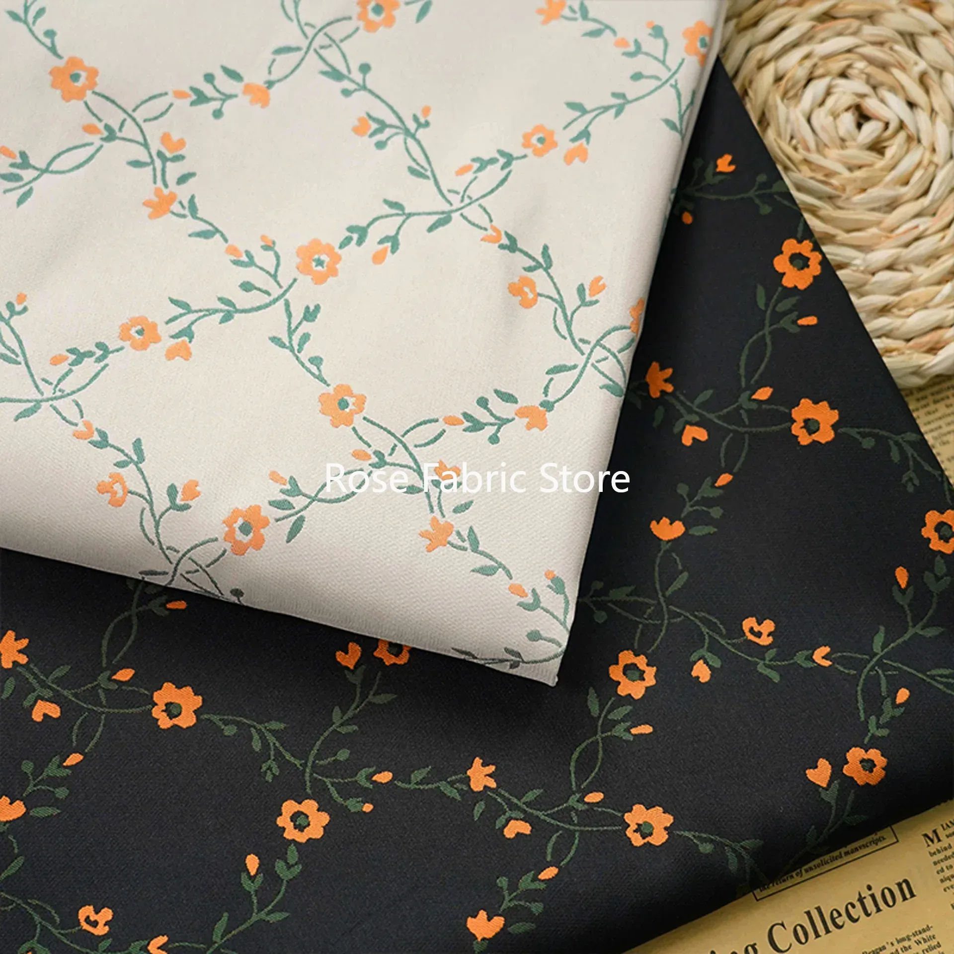 Home Fashion Textiles - ผ้าแจ็คการ์ดย้อมเส้นด้ายลายดอกไม้เล็ก 1 เมตร สำหรับตัดเย็บเสื้อผ้าแฟชั่น กระโปรง กระเป๋า